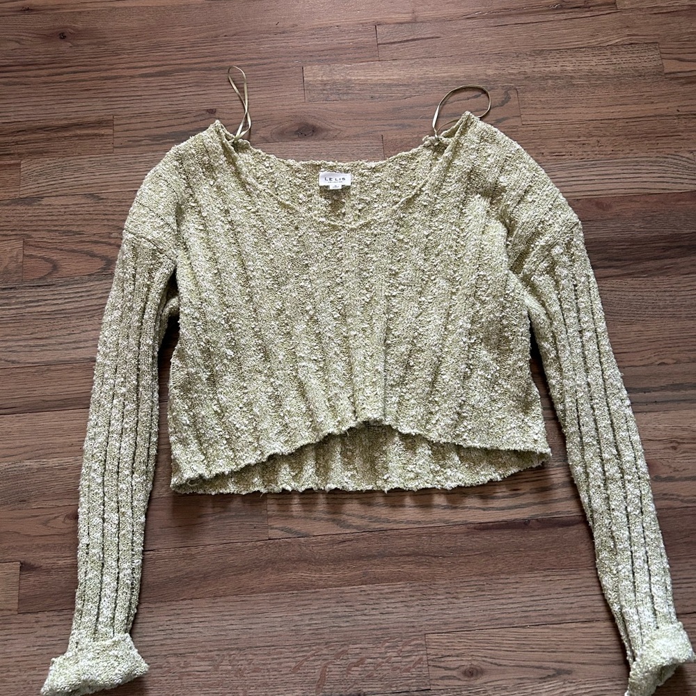 Le Lis Green and White Textured Knit Top